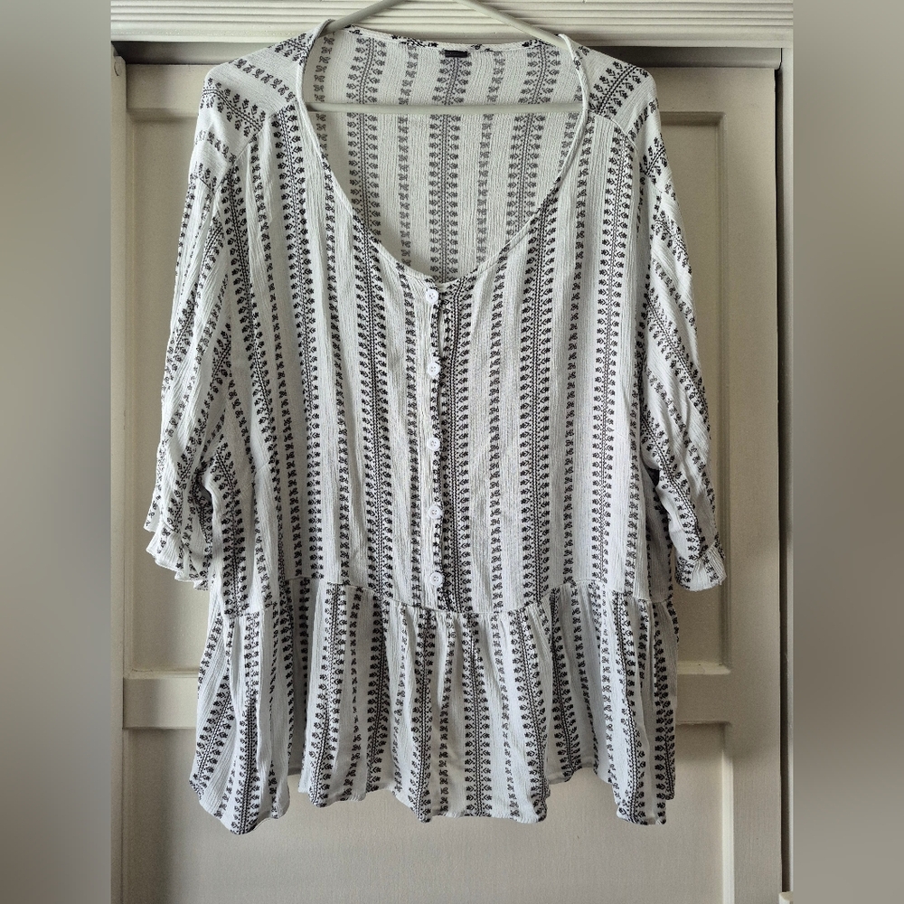 Blouse, Emery Rose (Shein) Brand, black and white, 4XL
